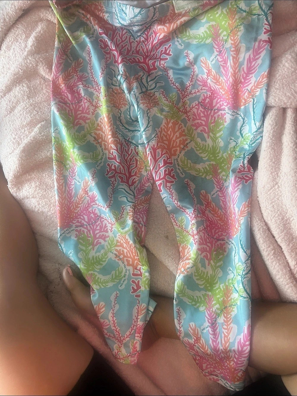 Lolly Wolly Doodle Coral Print Footie leggings exercise pants large